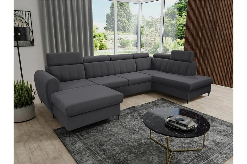 Hoffman Sofa med Divan og Sjeselong 4-seter - Mørk grå - Møbler - Sofaer - U-sofa