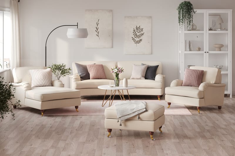 Howard Lyx 3-seters Sofa Buet - Beige - Howard sovesofa - Fløyel sofaer - Sofa 3 seter - 4 seter sofa - Howard sofa - Skinnsofaer - 2 seter sofa