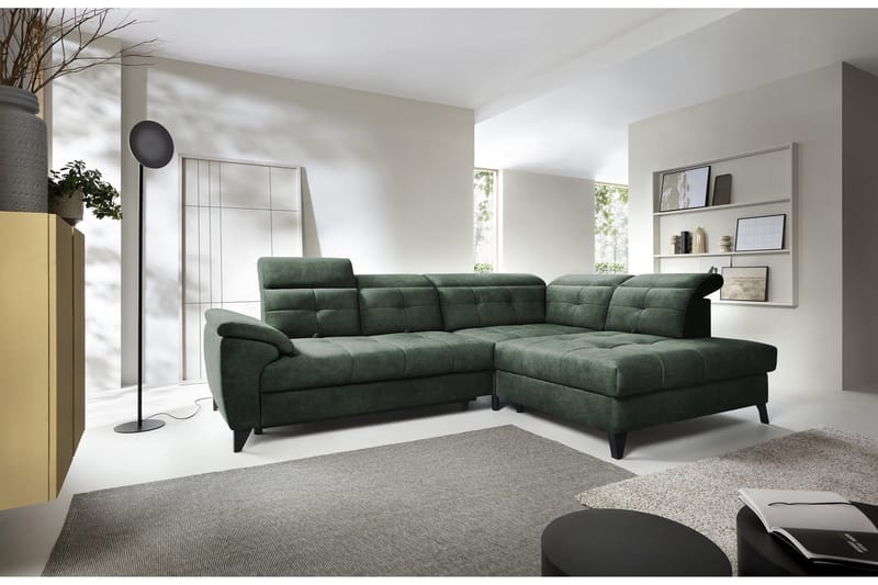 Inferne 5-seter Sofa med Sjeselong - Mørkegrønn - Møbler - Sofaer - Sofa med sjeselong