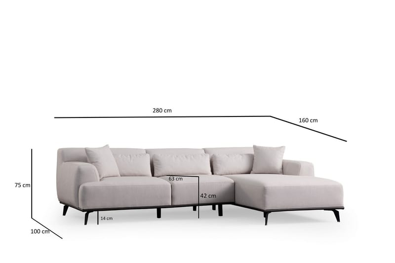 Jaguar 4-seters Sofa med Divan - Hvit - Møbler - Sofaer - Sofa med sjeselong