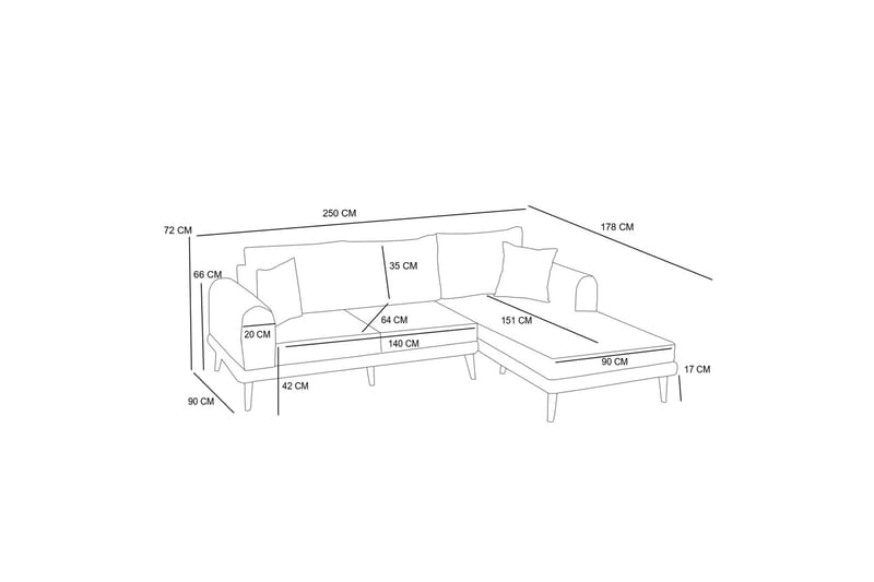 Khambalia 4-seters Sofa med Divan - Antrasitt - Møbler - Sofaer - Sofa med sjeselong