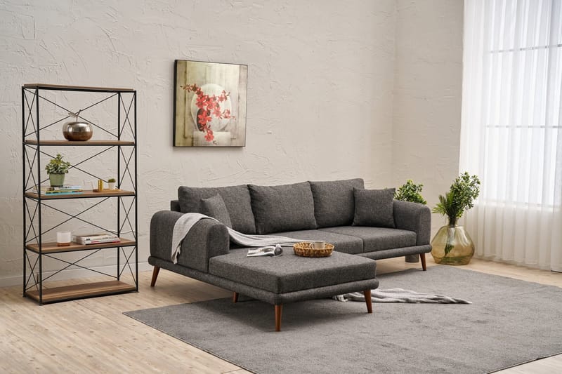 Khambalia 4-seters Sofa med Divan - Antrasitt - Møbler - Sofaer - Sofa med sjeselong