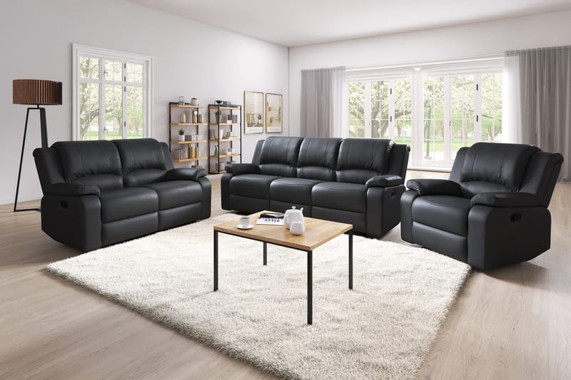 Norbo Komfortabel Reclinersofa 3-seters Kunstlær - Svart - Møbler - Sofaer - Reclinersofaer - 3 seters kinosofa & reclinersofa