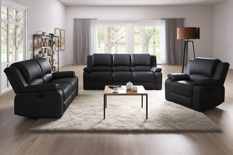 Norbo Komfortabel Reclinersofa 3-seters Kunstlær - Svart - Møbler - Sofaer - Reclinersofaer - 3 seters kinosofa & reclinersofa