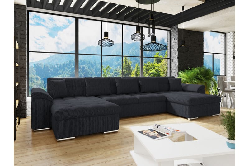 Kinzer Sofa Dobbel sjeselong 5-seter - Svart - Møbler - Sofaer - U-sofa