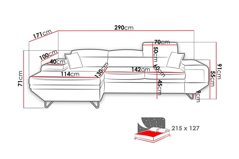 Kollekind Sofa med Divan 3-seter - Grå/Lys grå - Møbler - Sofaer - Sofa med sjeselong