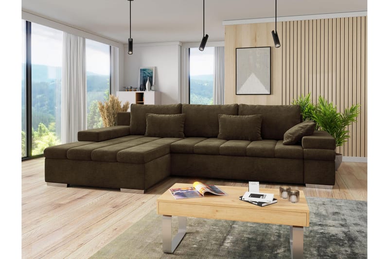 Naoma Sofa med Sjeselong 3-seter - Brun - Møbler - Sofaer - Sofa med sjeselong