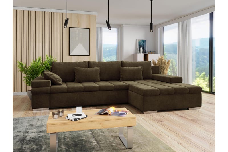 Naoma Sofa med Sjeselong 3-seter - Brun - Møbler - Sofaer - Sofa med sjeselong