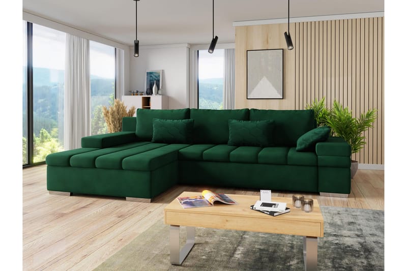 Naoma Sofa med Sjeselong 3-seter - Grønn - Møbler - Sofaer - Sofa med sjeselong