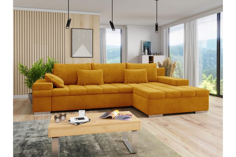 Naoma Sofa med Sjeselong 3-seter - Gul - Møbler - Sofaer - Sofa med sjeselong