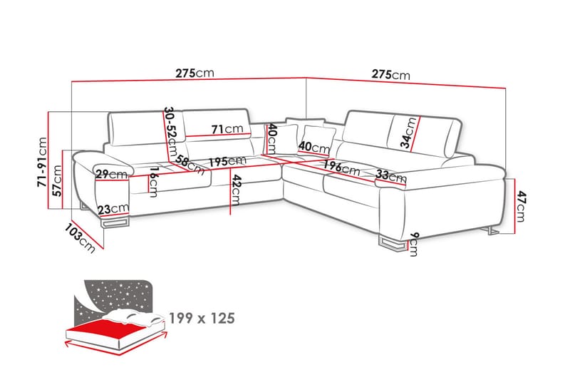 Reginia Hjørnesofa 4-seter - Blå/Grå - Møbler - Sofaer - Hjørnesofa