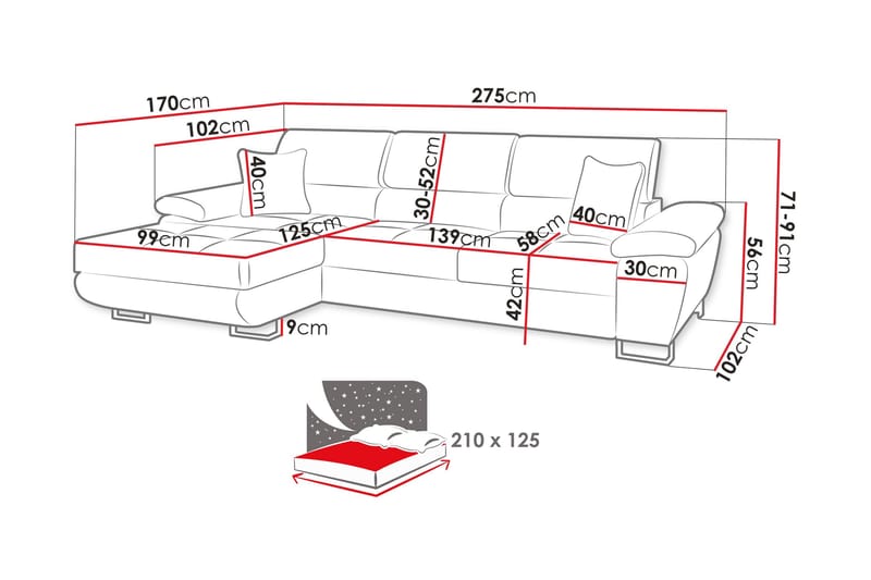 Reginia Sofa med Divan 3-seter - Grå - Møbler - Sofaer - Sofa med sjeselong