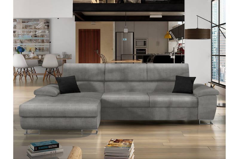 Reginia Sofa med Divan 3-seter - Grå/Svart - Møbler - Sofaer - Sofa med sjeselong