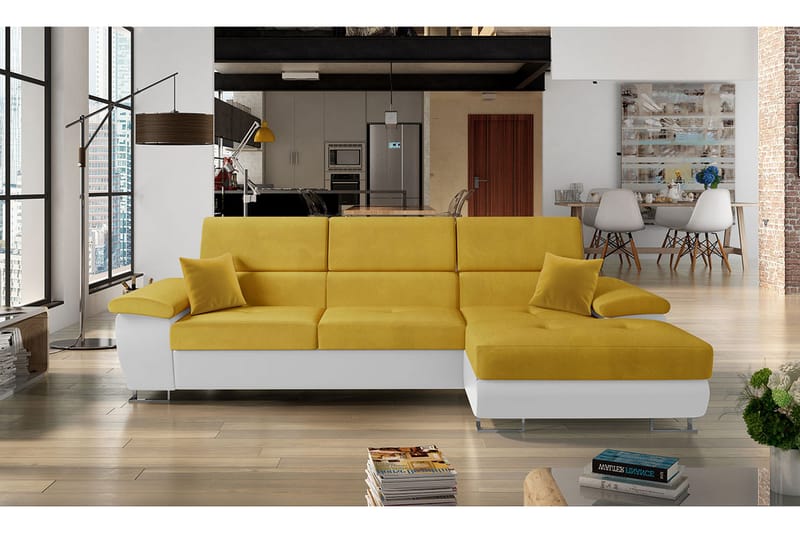 Reginia Sofa med Divan 3-seter - Gul/Hvit - Møbler - Sofaer - Sofa med sjeselong