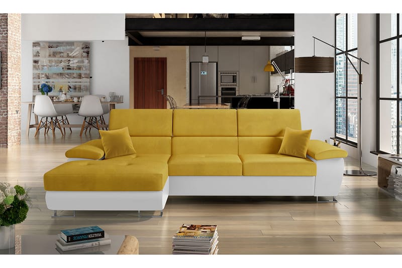 Reginia Sofa med Divan 3-seter - Gul/Hvit - Møbler - Sofaer - Sofa med sjeselong