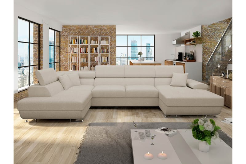 Reginia Sofa med Divan og Sjeselong 4-seter - Beige - Møbler - Sofaer - U-sofa