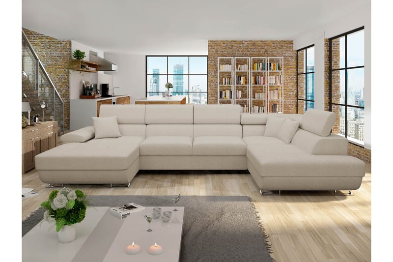 Reginia Sofa med Divan og Sjeselong 4-seter - Beige - Møbler - Sofaer - U-sofa