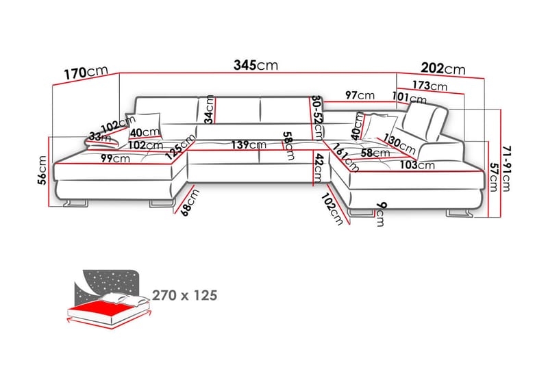 Reginia Sofa med Divan og Sjeselong 4-seter - Grønn - Møbler - Sofaer - U-sofa