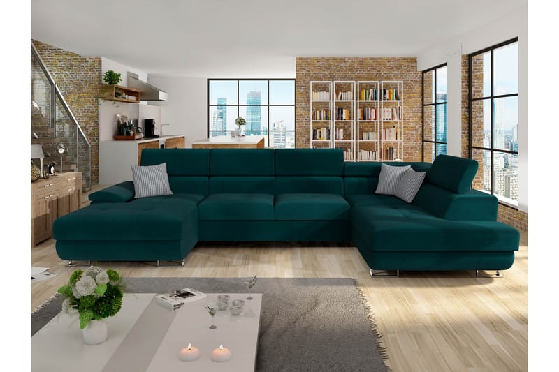 Reginia Sofa med Divan og Sjeselong 4-seter - Grønn - Møbler - Sofaer - U-sofa