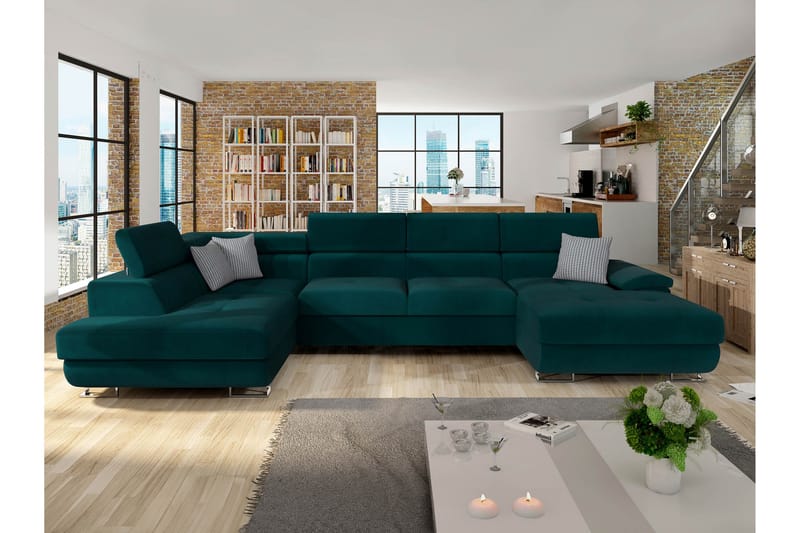 Reginia Sofa med Divan og Sjeselong 4-seter - Grønn - Møbler - Sofaer - U-sofa