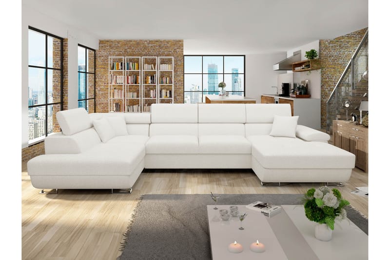 Reginia Sofa med Divan og Sjeselong 4-seter - Hvit - Møbler - Sofaer - U-sofa