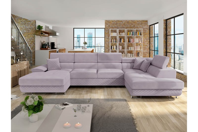 Reginia Sofa med Divan og Sjeselong 4-seter - Lilla - Møbler - Sofaer - U-sofa