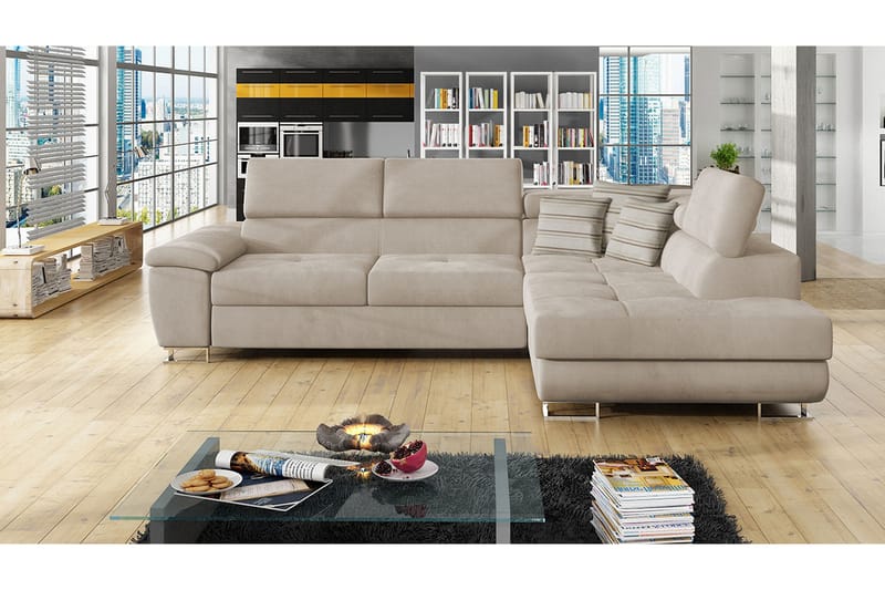 Reginia Sofa med Sjeselong 3-seter - Beige - Møbler - Sofaer - Sofa med sjeselong