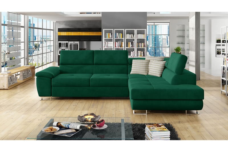 Reginia Sofa med Sjeselong 3-seter - Grønn - Møbler - Sofaer - Sofa med sjeselong