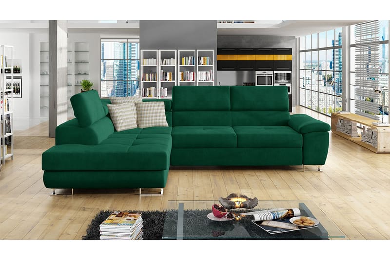 Reginia Sofa med Sjeselong 3-seter - Grønn - Møbler - Sofaer - Sofa med sjeselong