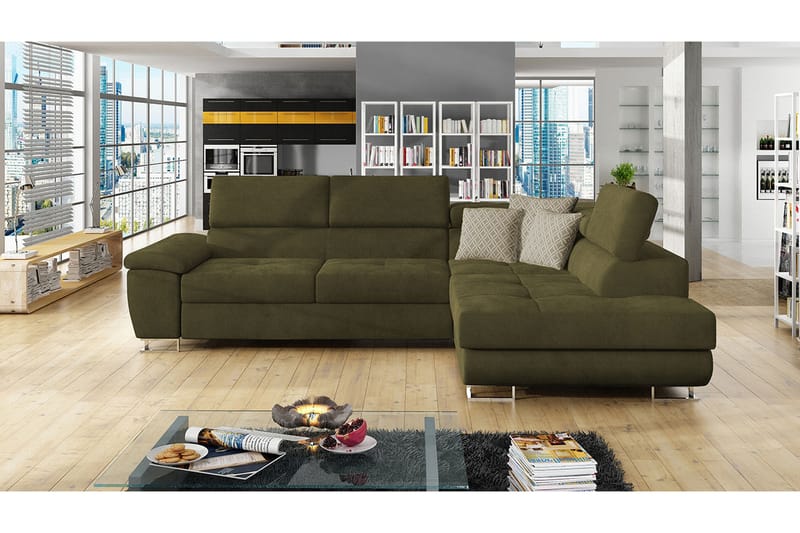 Reginia Sofa med Sjeselong 3-seter - Grønn/Hvit - Møbler - Sofaer - Sofa med sjeselong