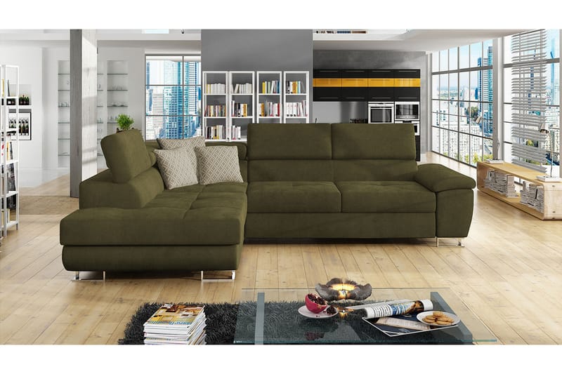 Reginia Sofa med Sjeselong 3-seter - Grønn/Hvit - Møbler - Sofaer - Sofa med sjeselong