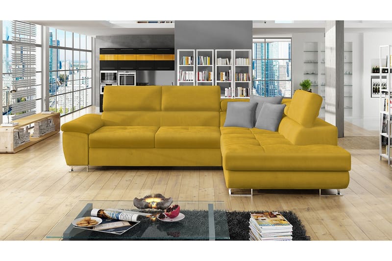 Reginia Sofa med Sjeselong 3-seter - Gul/Lys grå - Møbler - Sofaer - Sofa med sjeselong