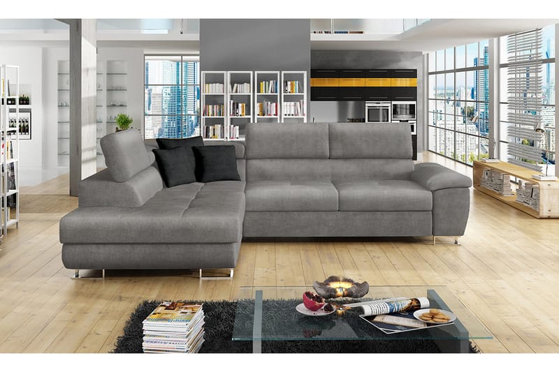 Reginia Sofa med Sjeselong 3-seter - Lys grå/Svart - Møbler - Sofaer - Sofa med sjeselong