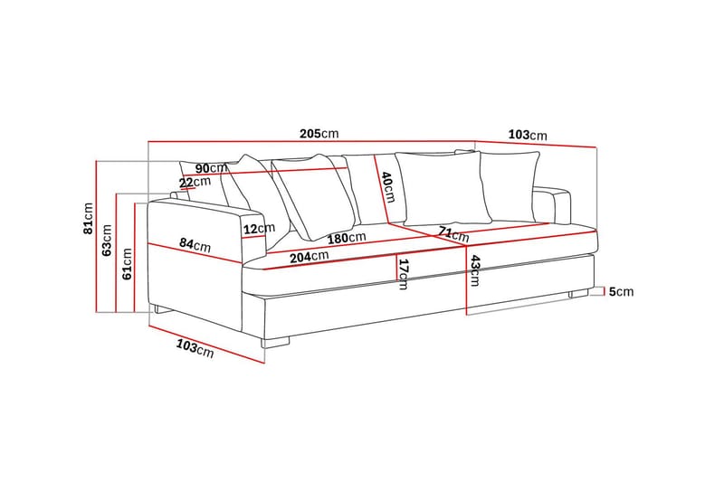 Rossita Dybde 3-seter Fløyelssofa Hel pute - Lys Beige - Møbler - Sofaer - Sofa 3 seter