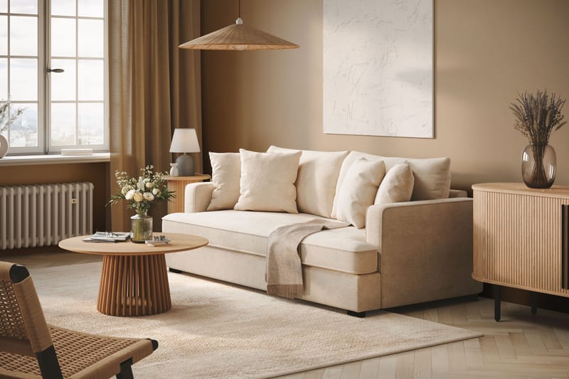 Rossita Dybde 3-seter Fløyelssofa Hel pute - Lys Beige - Møbler - Sofaer - Sofa 3 seter