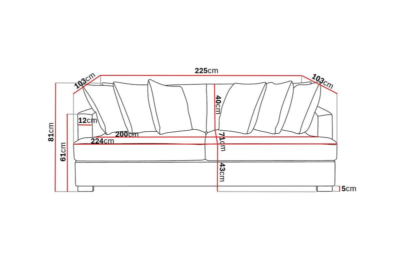 Rossita Dybde 4-seter Fløyelssofa - Svart / Mørkegrå - Møbler - Sofaer - 4 seter sofa