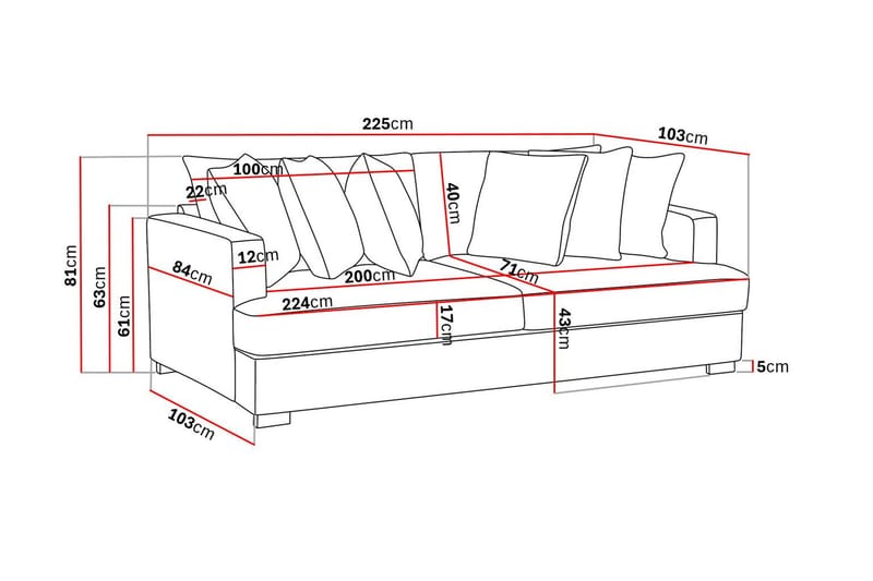 Rossita Dybde 4-seter Fløyelssofa - Svart / Mørkegrå - Møbler - Sofaer - 4 seter sofa