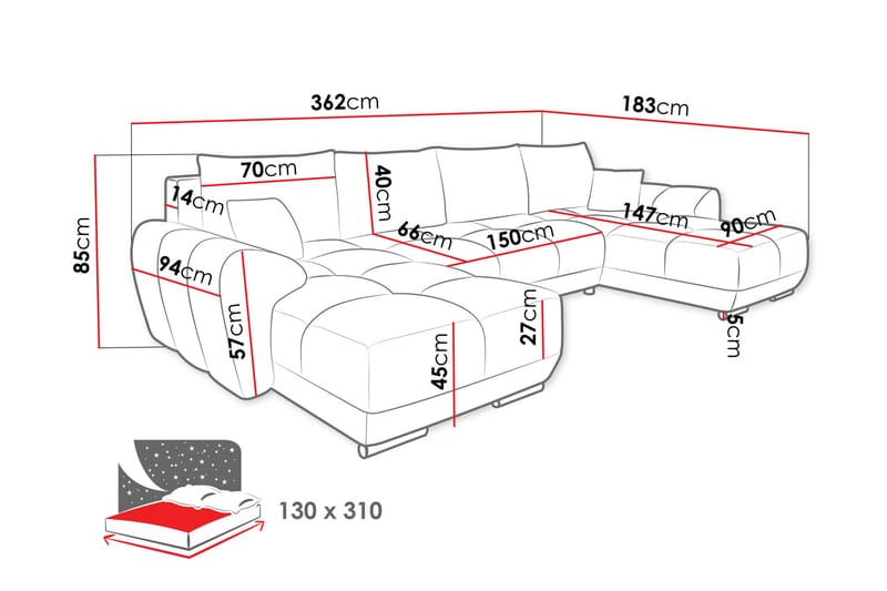 Simerly Sofa Dobbeldivan 4-seter - Gul - Møbler - Sofaer - U-sofa