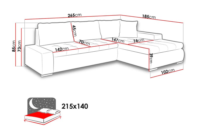 Cerys Divansovesofa 265x185x85 cm - Møbler - Sofaer - Skinnsofaer