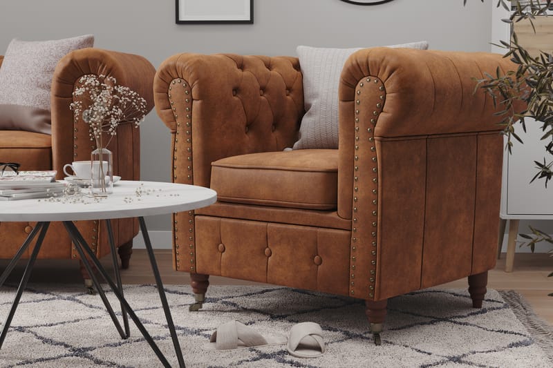 Chesterfield Deluxe 2-seters Sofa - Konjakk - Møbler - Sofaer - Skinnsofaer