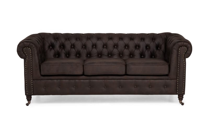 Chesterfield Deluxe 3-seters Sofa i Kunstlær - Mørkebrun - Møbler - Sofaer - Skinnsofaer