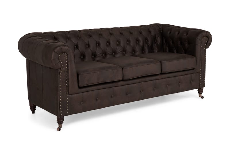 Chesterfield Deluxe 3-seters Sofa i Kunstlær - Mørkebrun - Møbler - Sofaer - Skinnsofaer