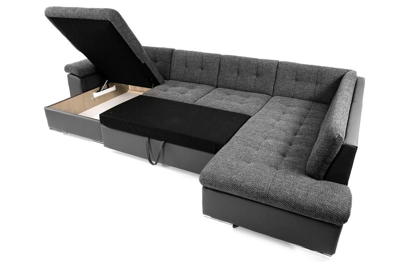 Dynir Stor Hjørnesovesofa Divan med Oppbevaring Høyre 350 cm - Svart / Grå - Møbler - Sofaer - Skinnsofaer