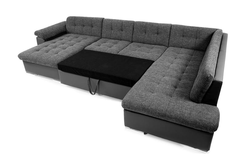 Dynir Stor Hjørnesovesofa Divan med Oppbevaring Høyre 350 cm - Svart / Grå - Møbler - Sofaer - Skinnsofaer