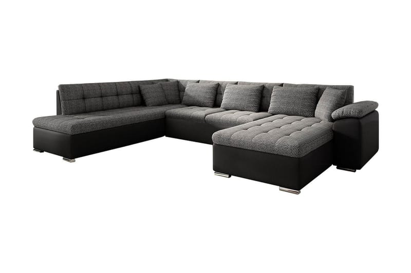 Dynir Stor Hjørnesovesofa Divan med Oppbevaring Høyre 350 cm - Svart / Grå - Møbler - Sofaer - Skinnsofaer