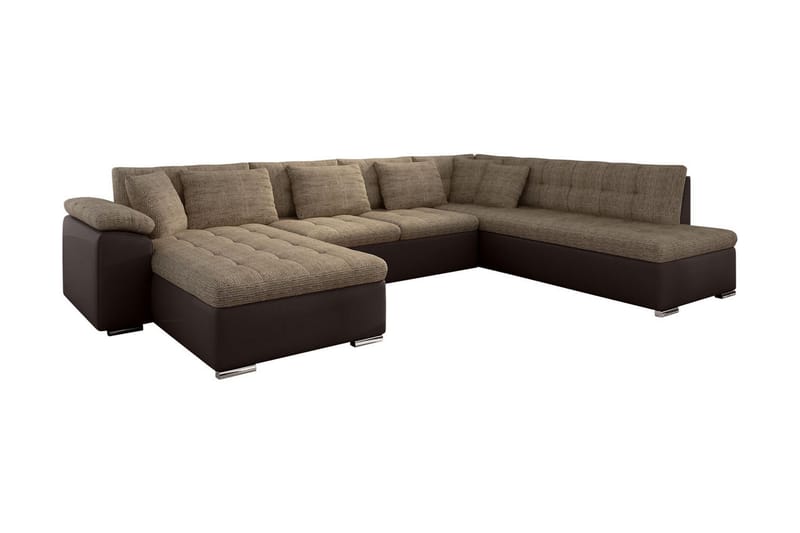 Dynir Stor Hjørnesovesofa Divan med Oppbevaring Venstre 350 cm bred - Beige / Brun - Møbler - Sofaer - Skinnsofaer