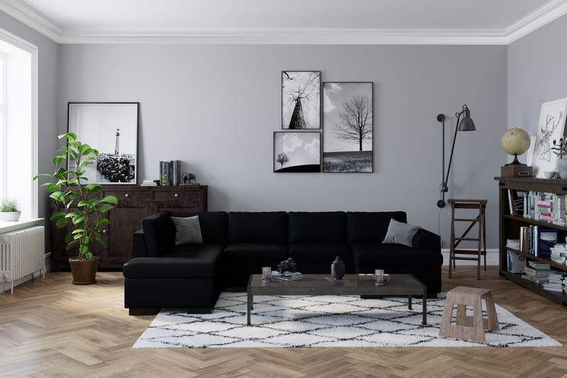 Link U-sofa XXL med Divan Venstre - Svart - Møbler - Sofaer - Skinnsofaer