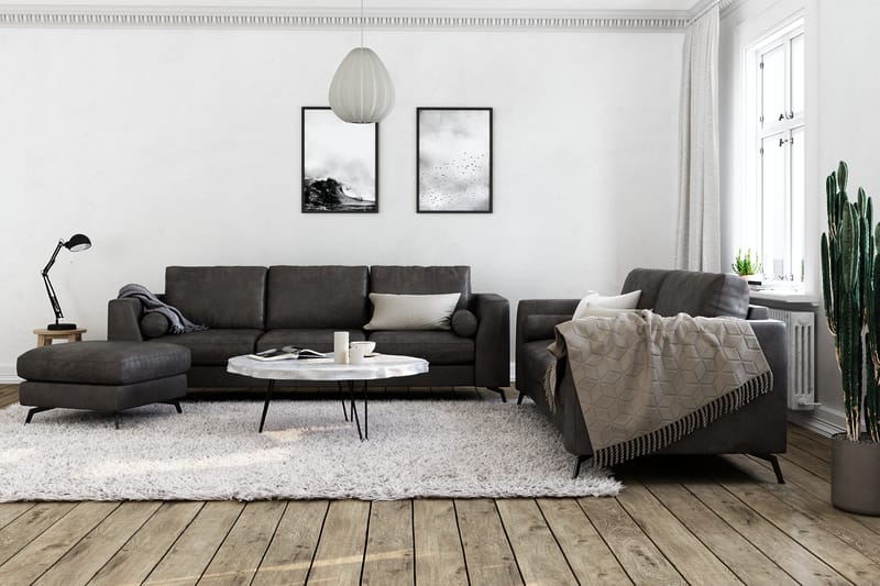 Ocean Luksus 4-seter Kunstlær Sofa 252 cm Bred - Svart / Lær - Møbler - Sofaer - Skinnsofaer