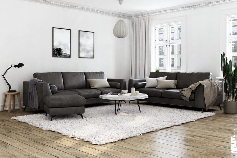 Ocean Luksus 4-seter Kunstlær Sofa 252 cm Bred - Svart / Lær - Møbler - Sofaer - Skinnsofaer