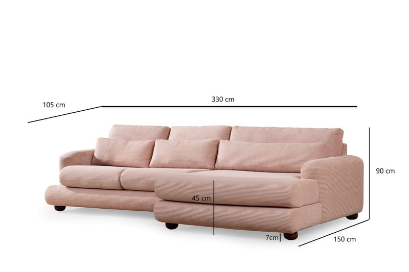 Relento Sofa med Sjeselong 3-seter - Rosa - Møbler - Sofaer - Sofa med sjeselong